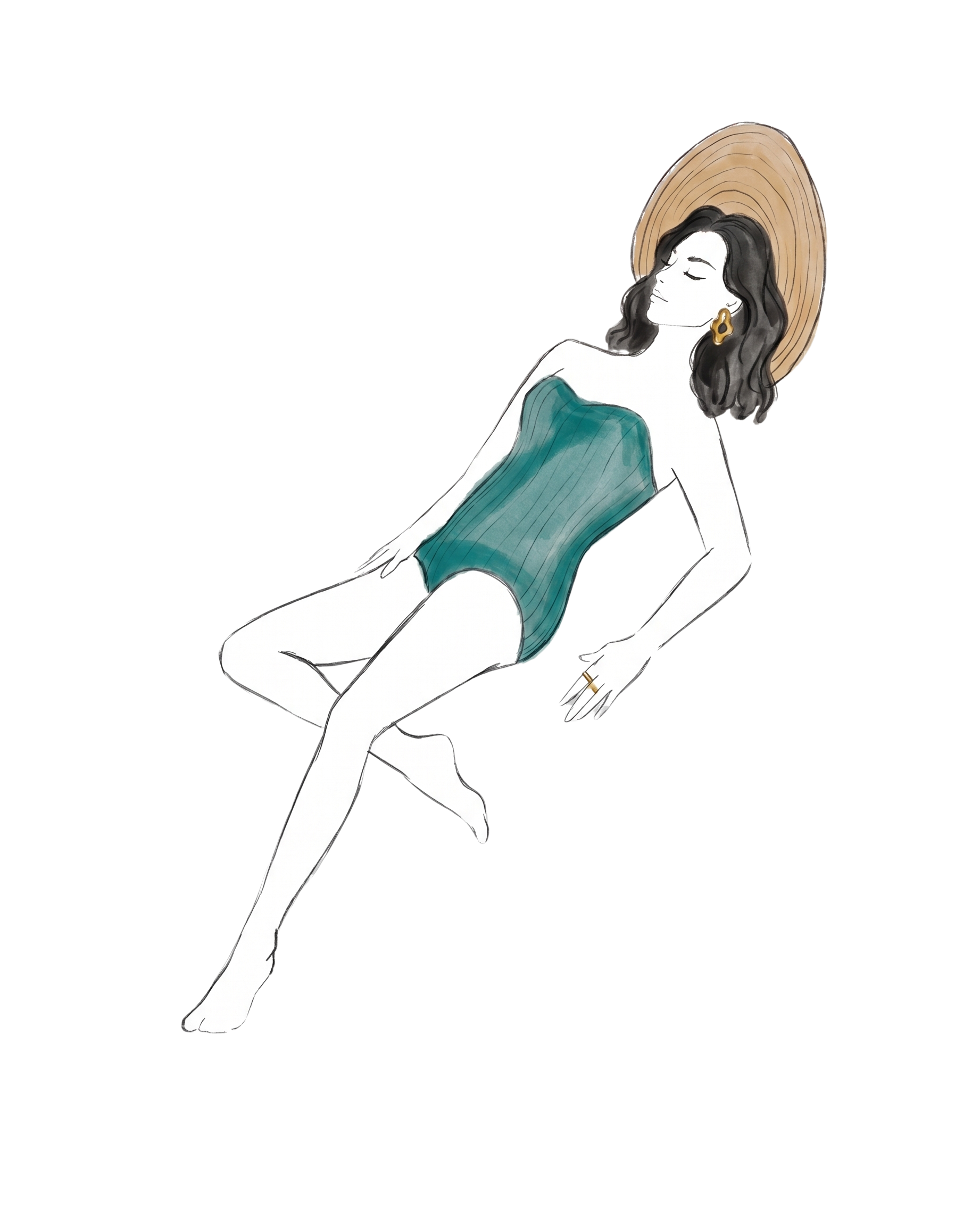 Illustration of a woman lounging in a sun hat